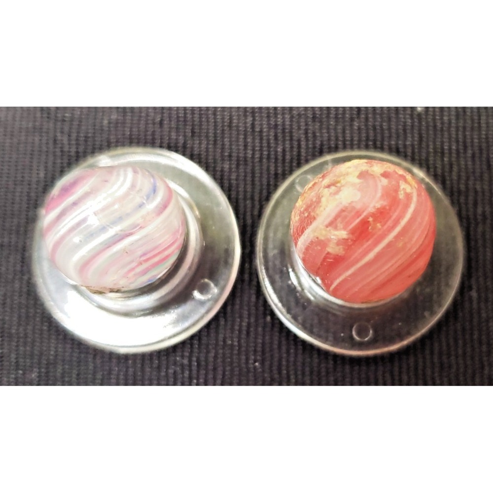 Antique Peewee Onionskin Marbles Pink Blue White 1880s German Glass 2pc Set